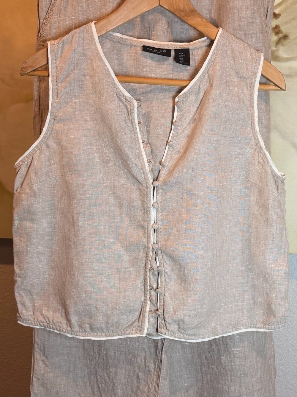 Tahari Linen Vest Top in Tan